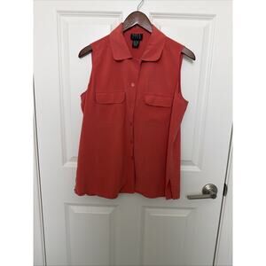 City Silk 100% Silk Orange Collared Sleeveless Button Front Blouse Size Large